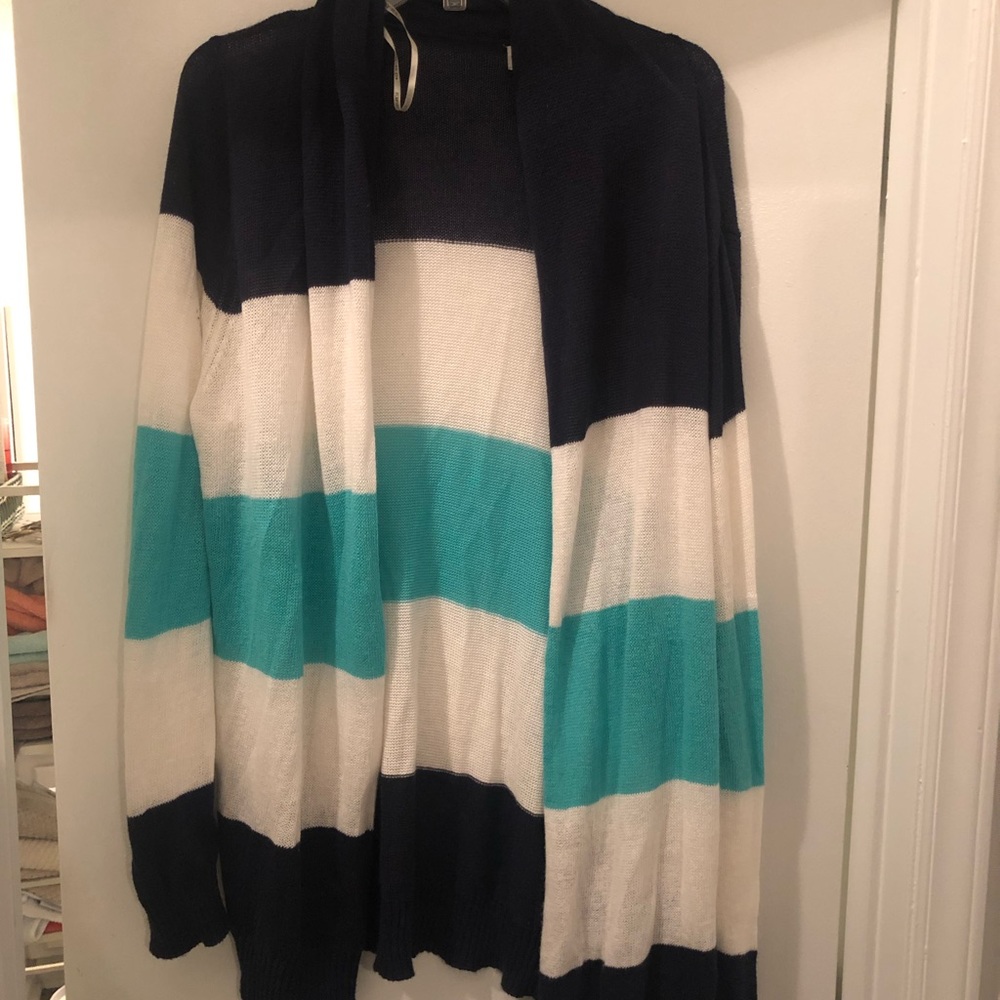 Forever 21+ Navy, teal, and white cardigan